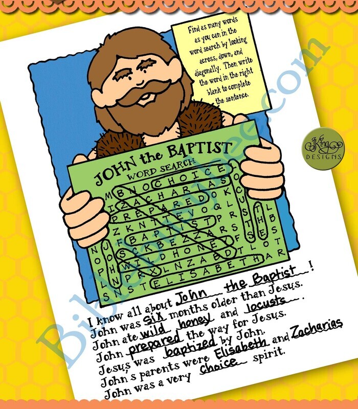 John the Baptist word search puzzle