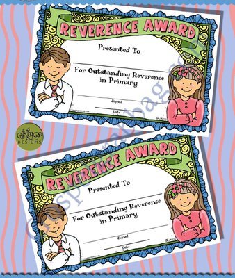 Reverence Award Certificate for Primary &amp; Singing