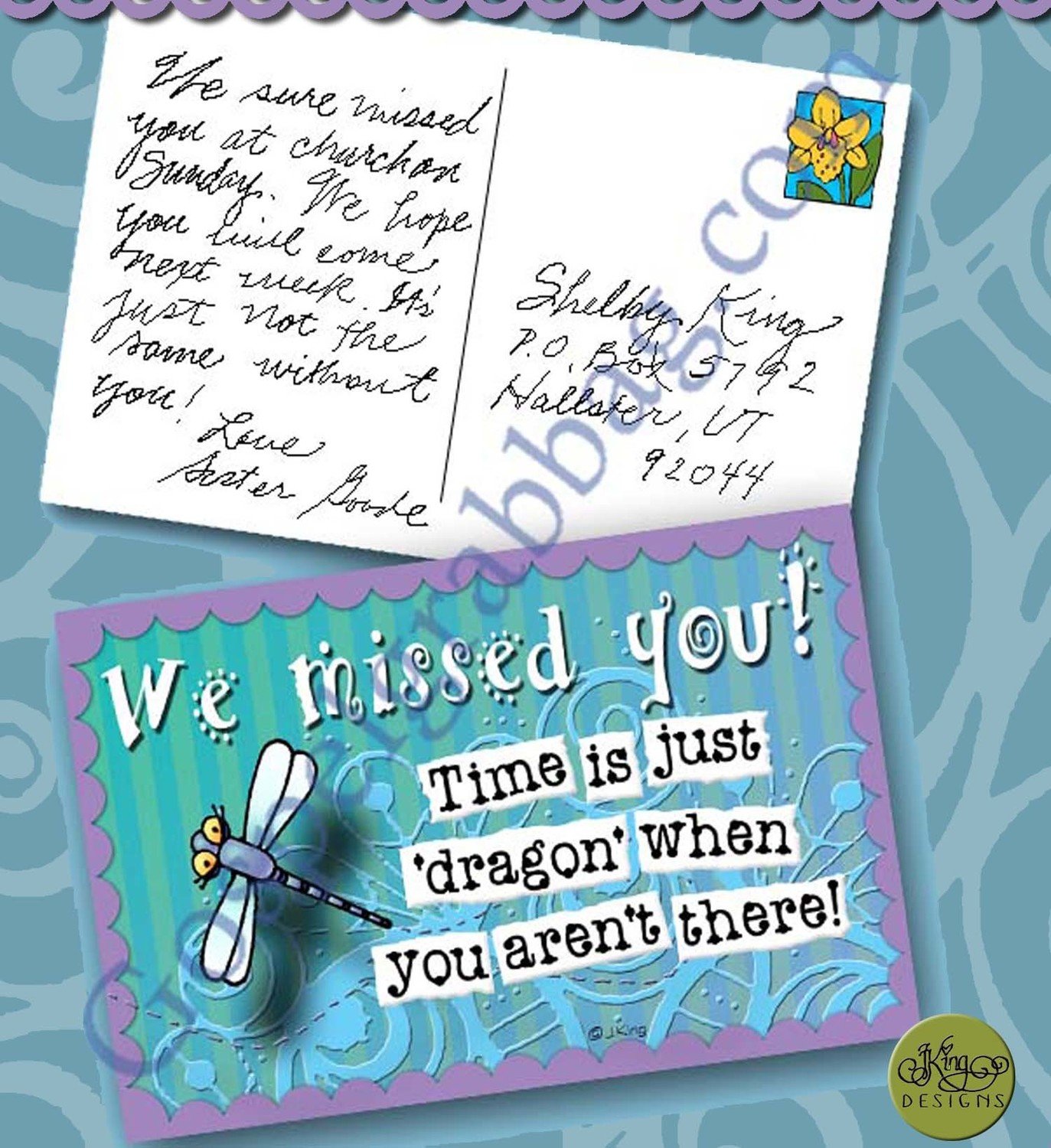 Dragonfly &quot;Missed You&quot; postcard
