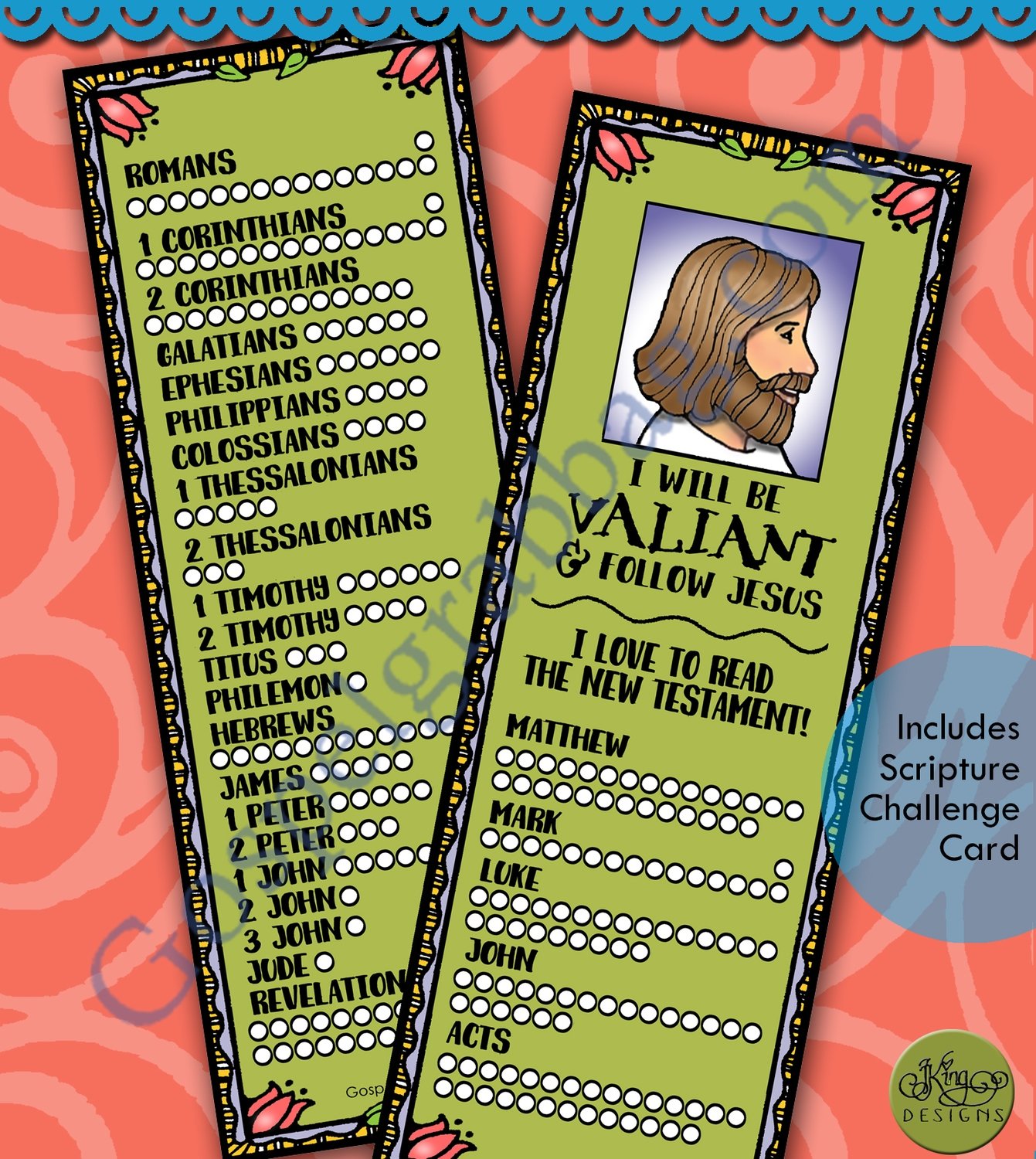 I Will Be Valiant &amp; Follow Jesus - New Testament bookmark &amp; reading chart