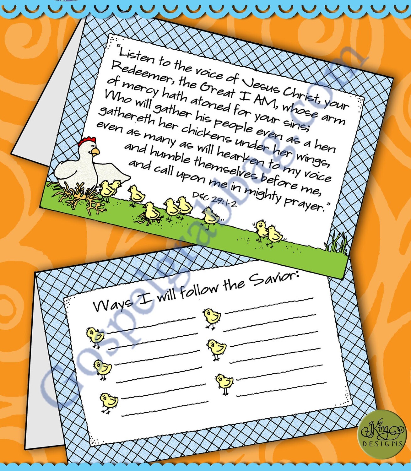 Hen gathereth her chickens tent-card