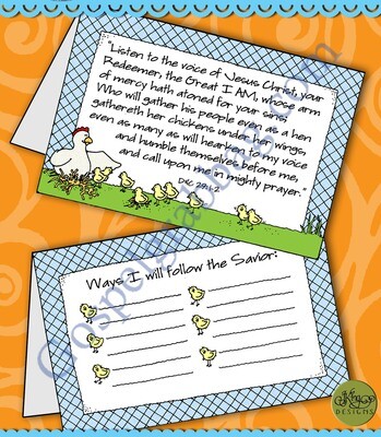 Hen gathereth her chickens tent-card