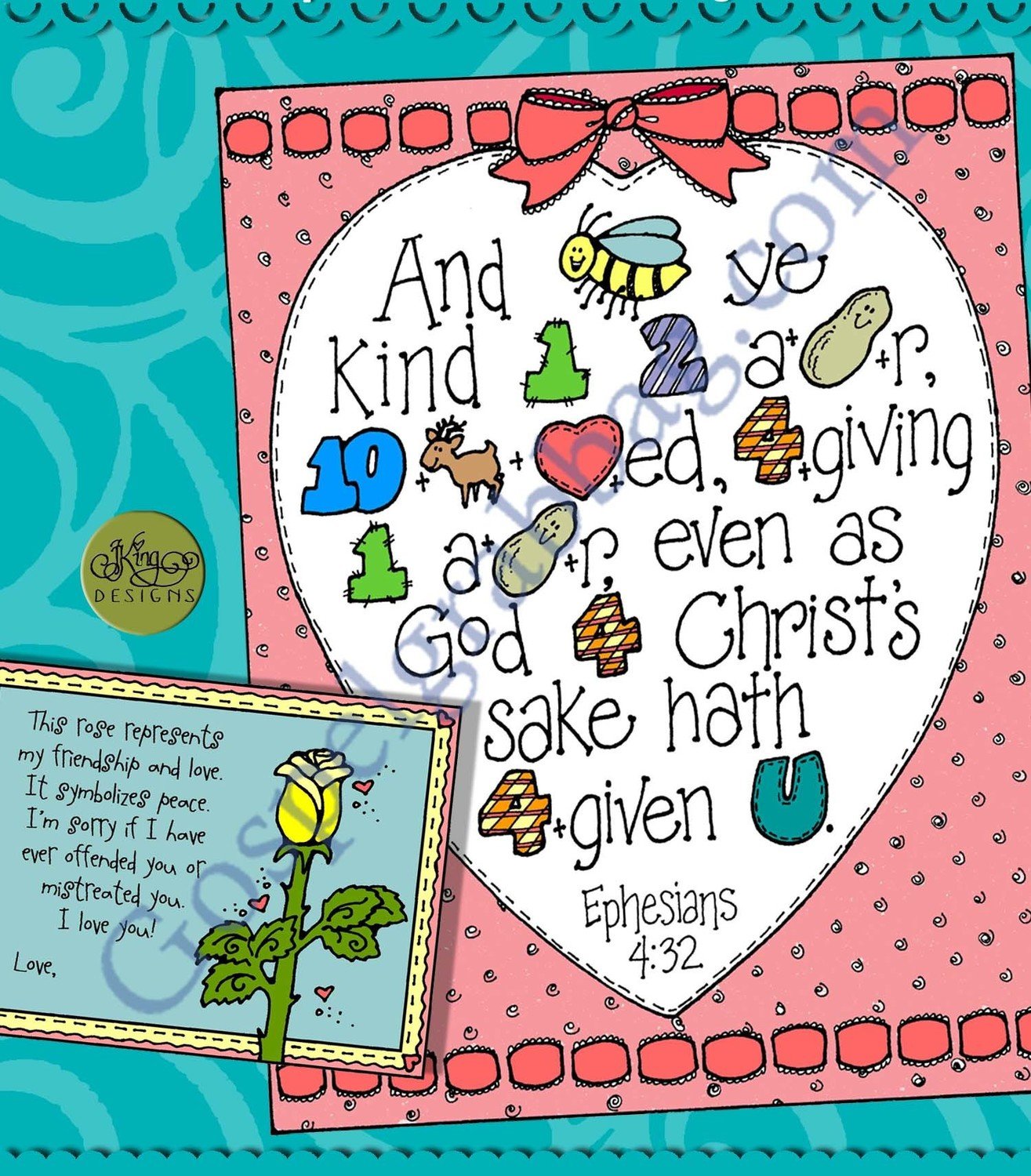 Kindly Forgive Ephesians 4:32 rebus poster & peace rose card