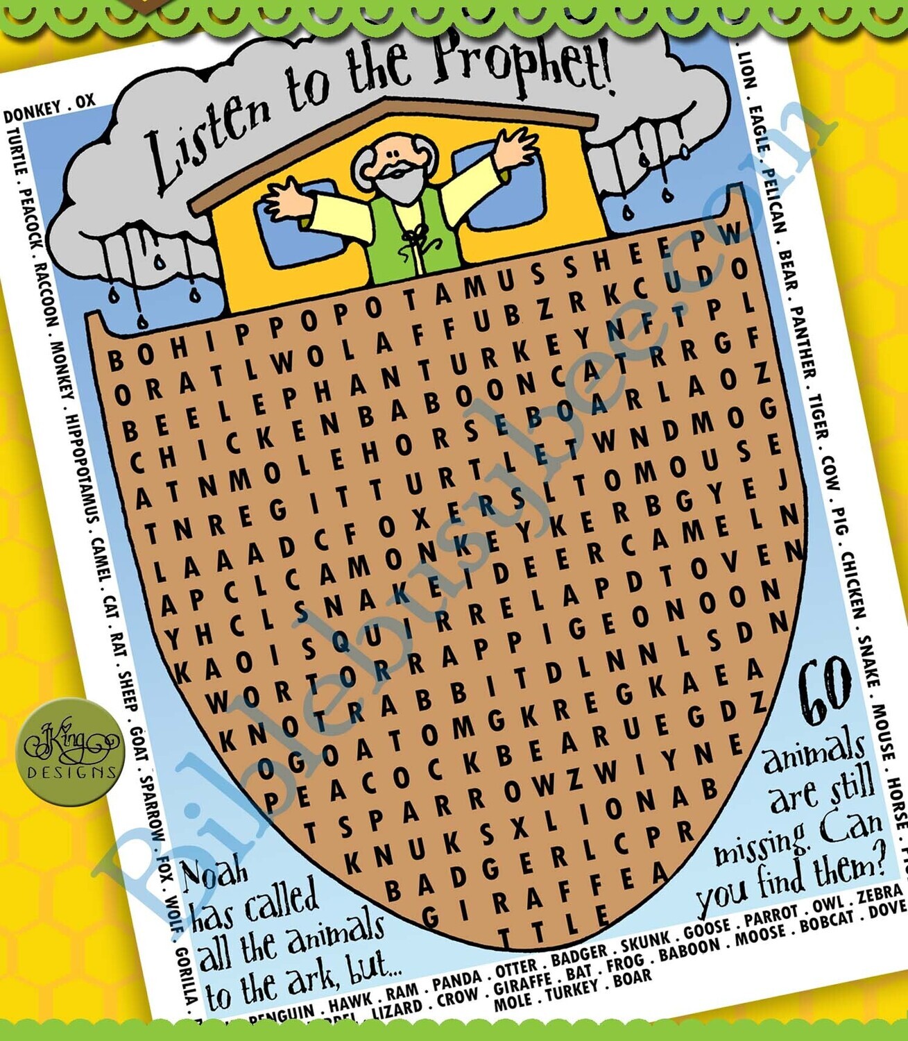 Listen to the Prophet! Noah & Ark word-search puzzle