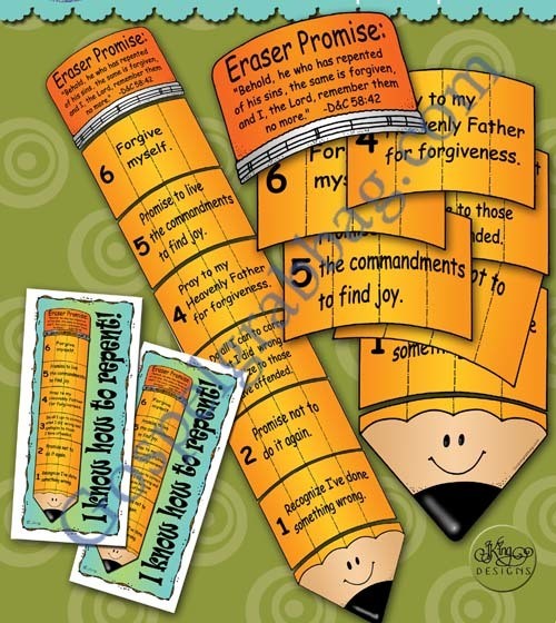 ERASER PROMISES Steps to Repentance Pencil with "I know how to repent!" Bookmark