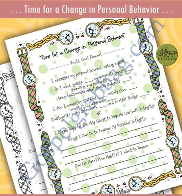 YOUTH GOAL PLANNER Time for a Change in Personal Behavior
