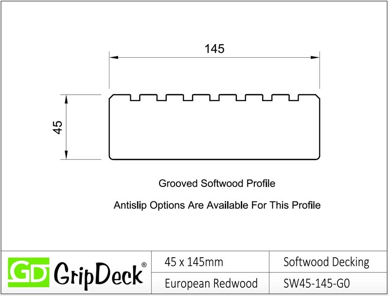 45 x 145mm  Softwood Grooved Decking
