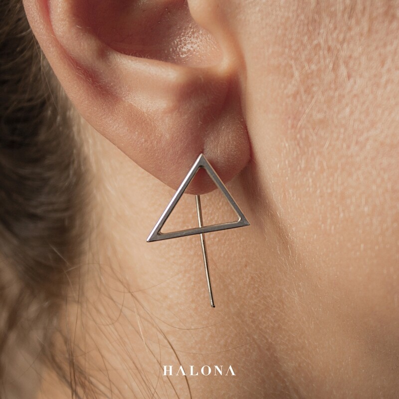 Silver Earrings, triangle ear jacket Earrings