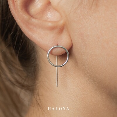 Silver Earrings, circle with ear jacket