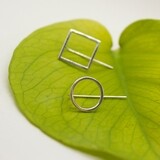 Silver Earrings, square and circle ear jacket Earrings