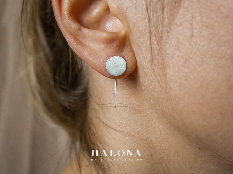 Matte Silver Earrings, circle with ear jacket
