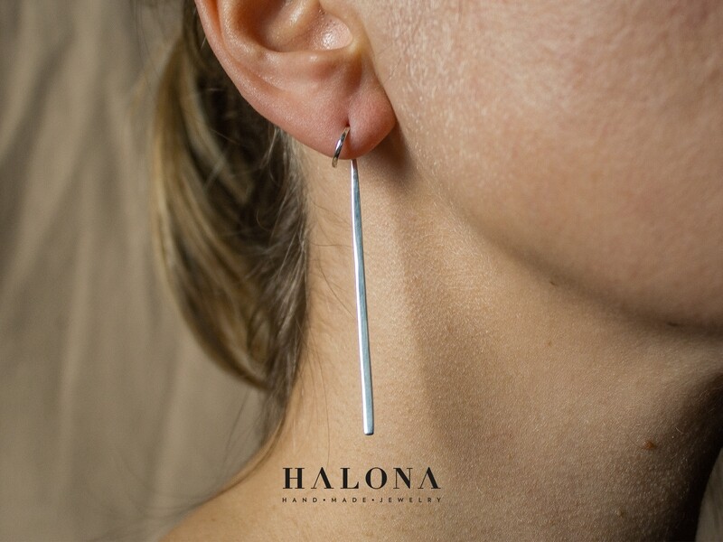Silver Stick Earrings, Reversible long Earrings