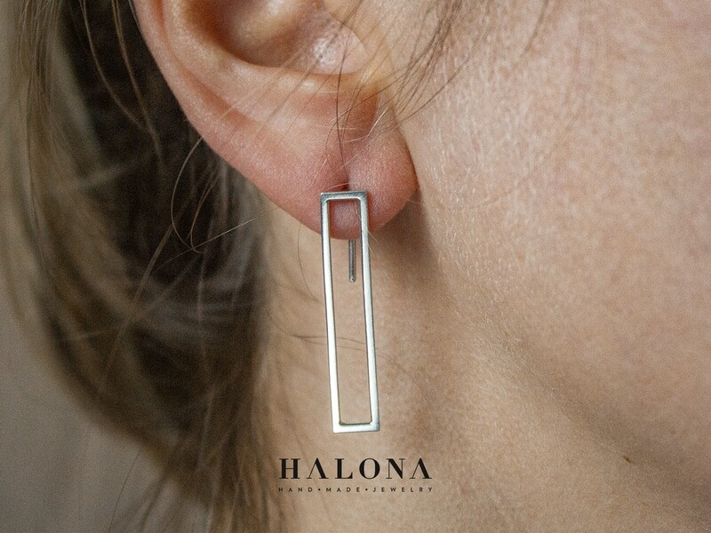 Silver Earrings, rectangle ear jacket Earrings