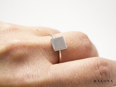 Handmade modern square silver ring.