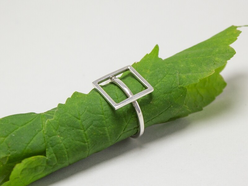 Handmade modern square silver ring.