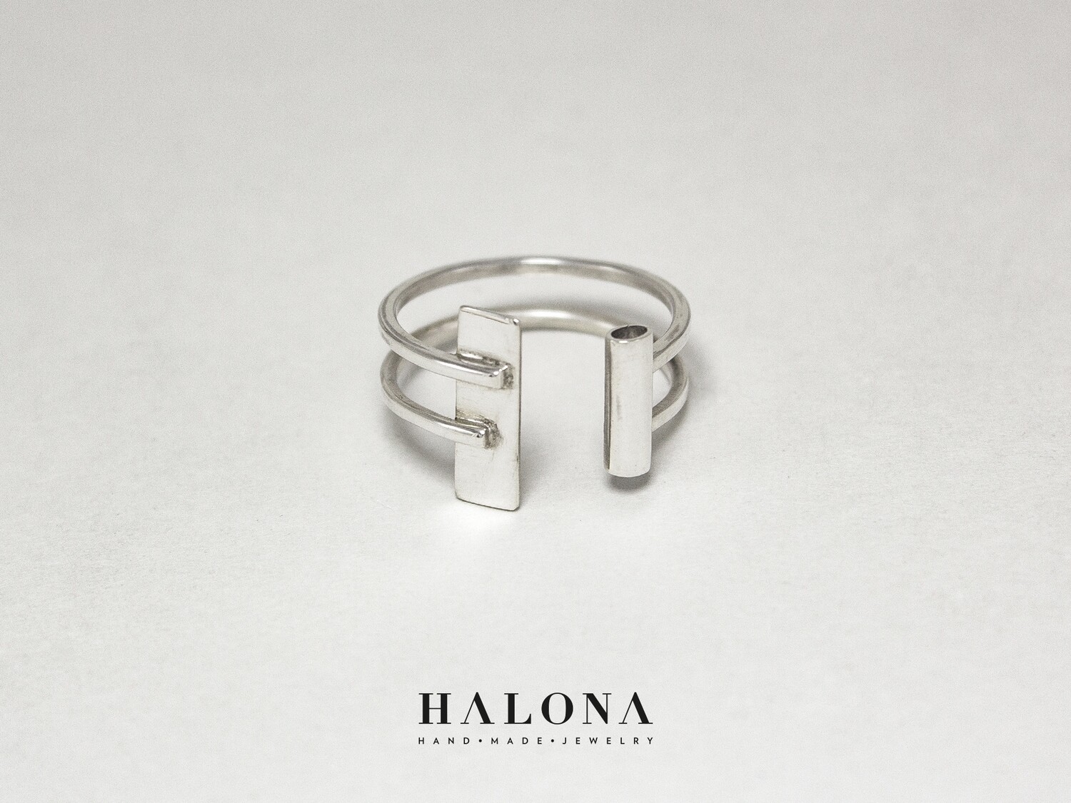 Handmade modern silver ring.