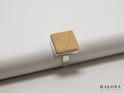 Handmade modern silver and wood ring.