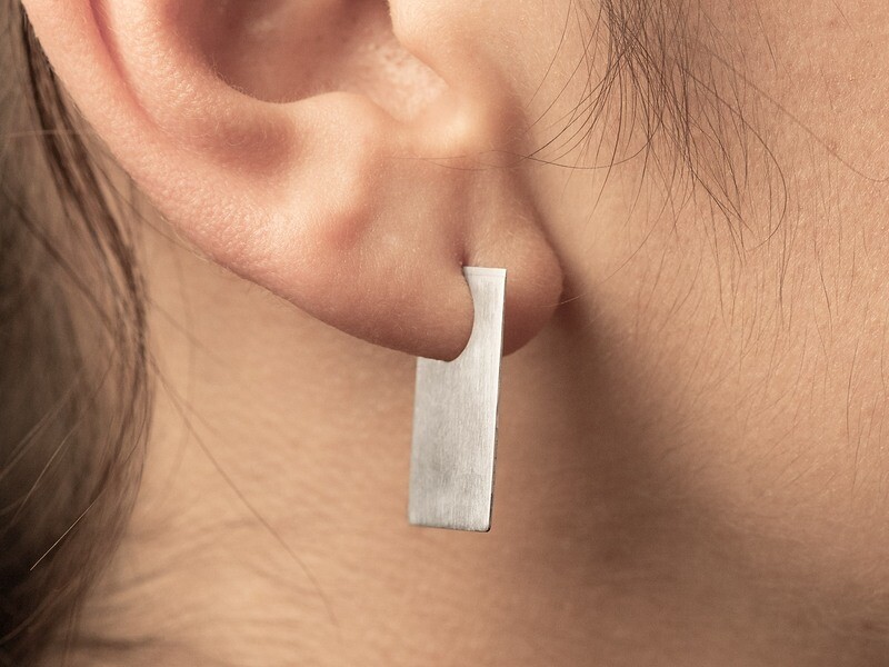 Handmade Silver stud Earrings. Rectangle minimalist Earrings