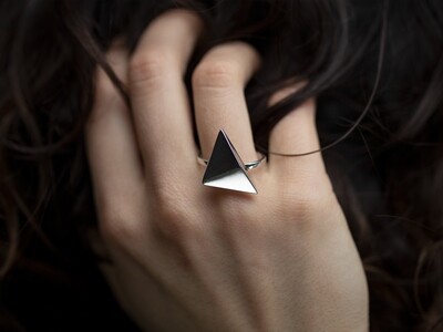 Triangle statement ring. Handmade modern triangle Sterling Silver ring.