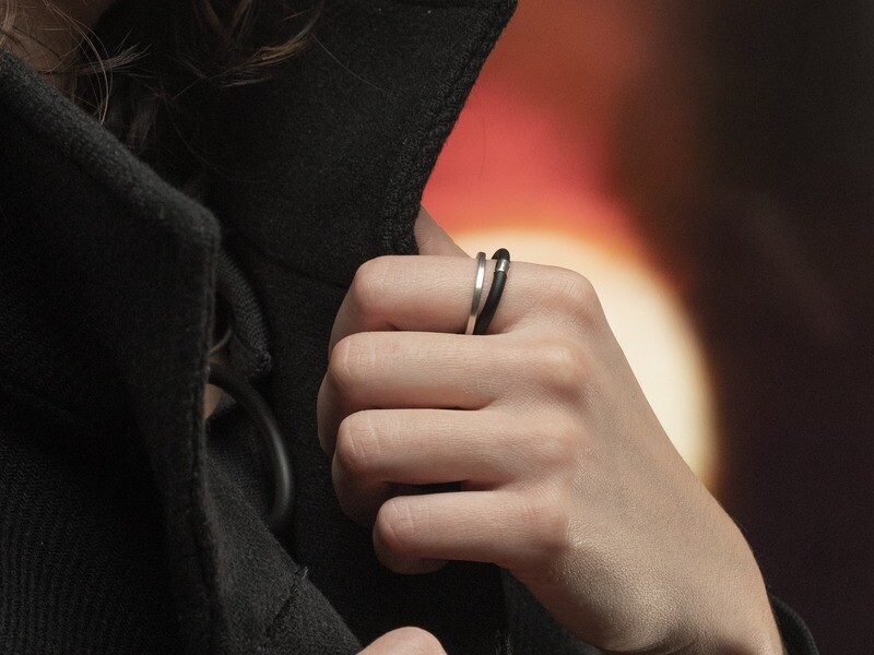 Minimalistic Silver and caoutchouc Ring