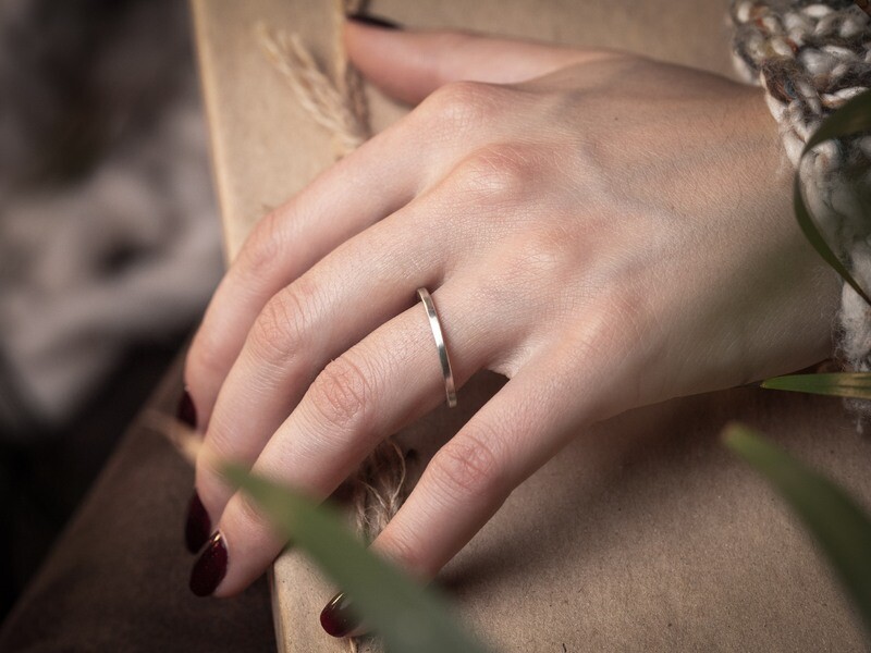 Handmade modern silver ring. Simple rectangular bar ring.