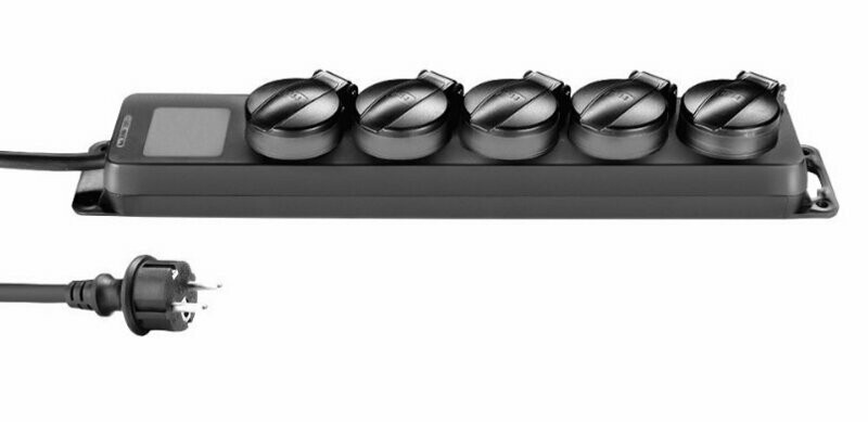 5 Fach Schuko IP44 Schwarz