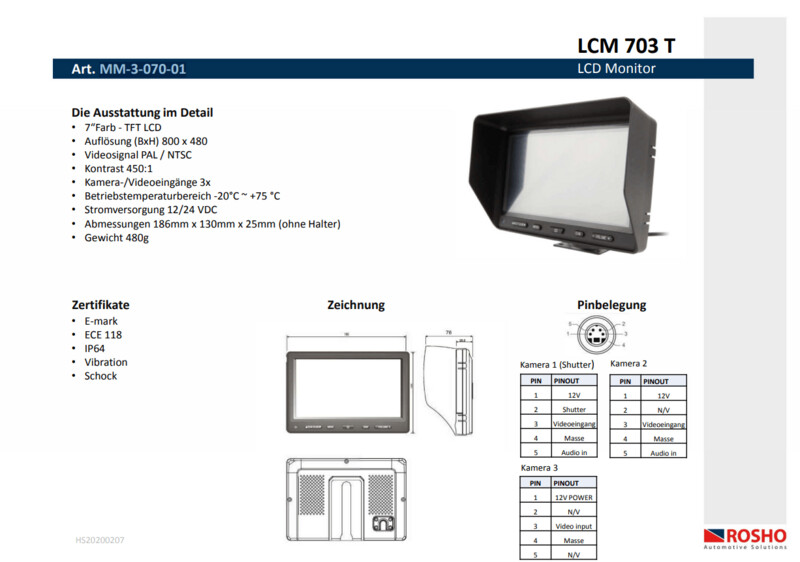 7" Monitor LCM 703T