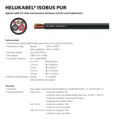 ISOBUS PUR Kabel 2x6mm²  Meterware 8 Ader