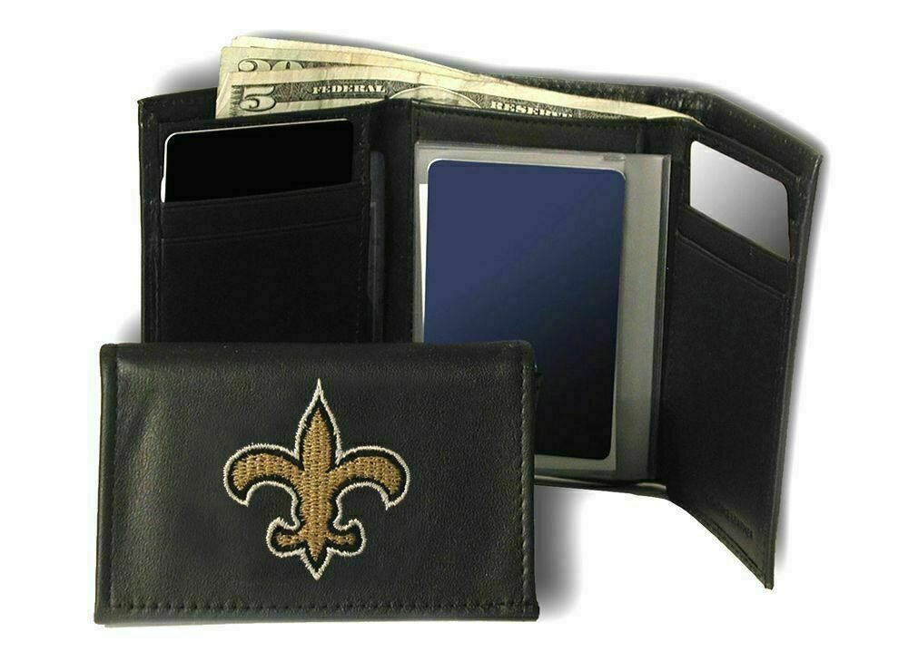New Orleans Saints Leather Embroidered Tri-Fold Wallet