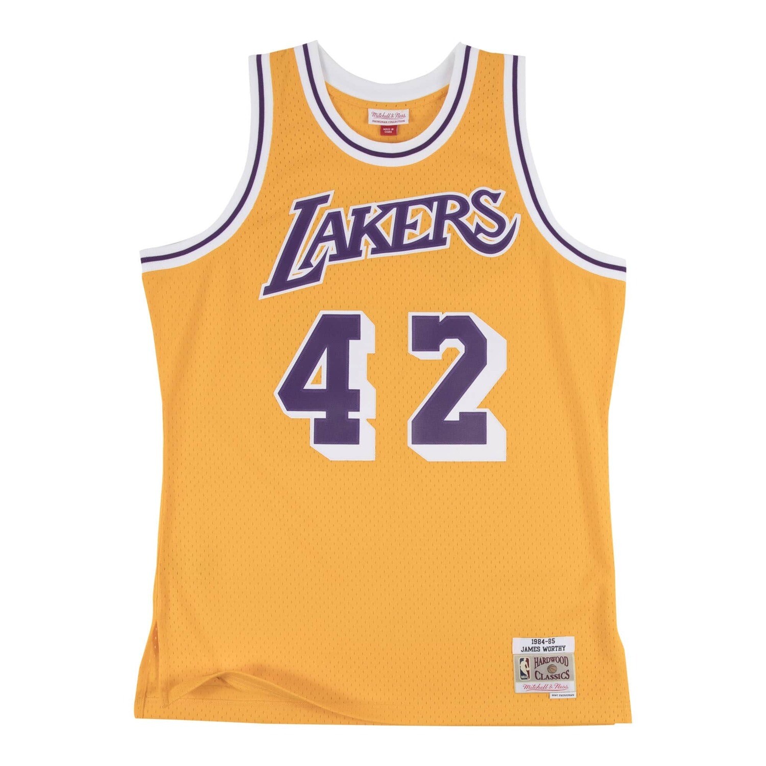 Los Angeles Lakers James Worthy 1984-85 Yellow Mitchell & Ness Men’s Swingman Jersey, Size: XS