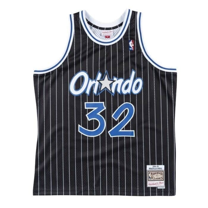 Orlando Magic Shaquille O'Neal 1994-95 Men's Black Pinstripe Mitchell & Ness Swingman Jersey