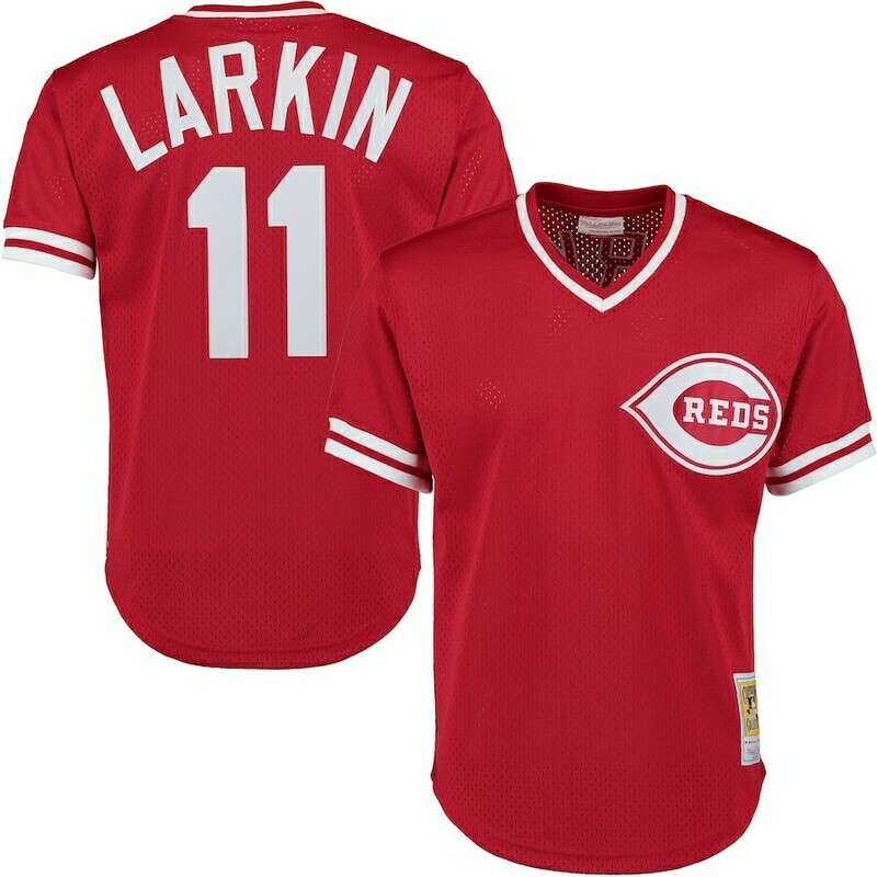 Cincinnati Reds Barry Larkin 1990 Men's Red Mitchell & Ness Mesh Jersey