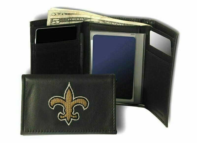 New Orleans Saints Leather Embroidered Tri-Fold Wallet