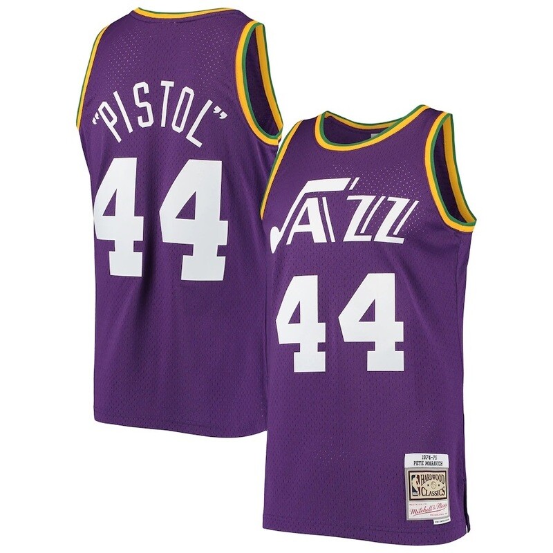 Utah Jazz Pistol Pete Maravich 1974-75 Men's Purple Mitchell & Ness Swingman Jersey