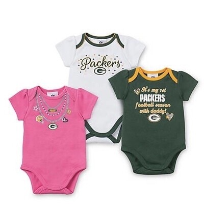 Green Bay Packers Gerber Baby Girls 3 pc. Short Sleeve Onesie Set