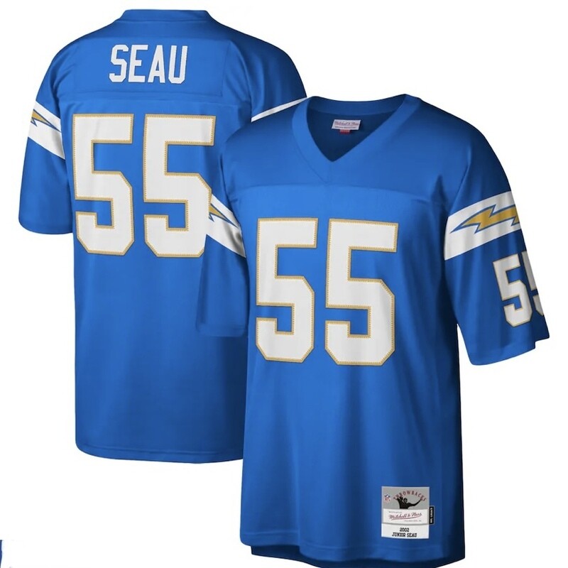 Los Angeles Chargers Junior Seau 2002 Powder Blue Mitchell & Ness Legacy Jersey Los Angeles Chargers Junior Seau 2002 Powder Blue Mitchell & Ness Legacy Jersey