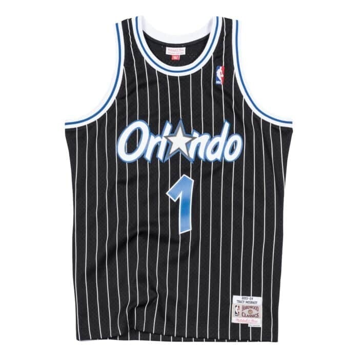Orlando Magic Tracy McGrady 2003-04 Men's Black Pinstripe Mitchell & Ness Swingman Jersey