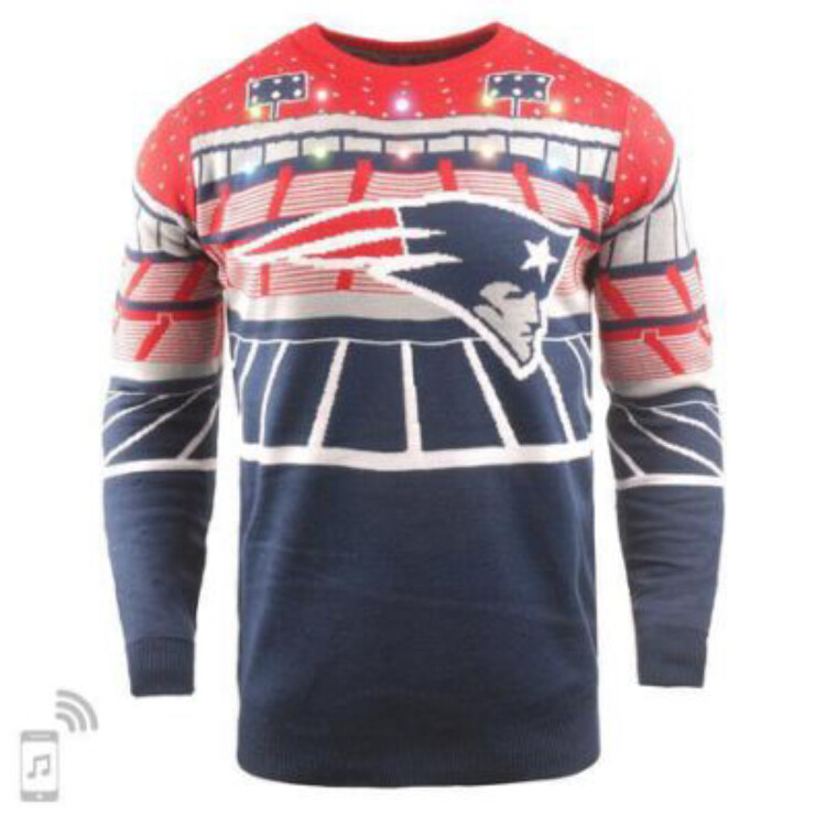 New England Patriots Men’s Bluetooth Team Speaker & Light Up Ugly Christmas Sweater, Size: Large