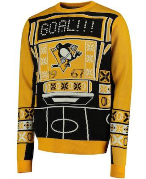 Pittsburgh Penguins Men’s Goal Light ‘Em Up Ugly Christmas Sweater, Size: Small