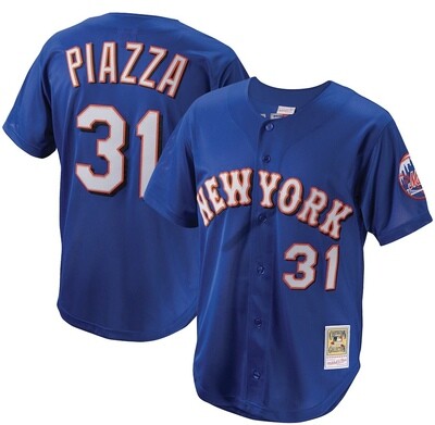 New York Mets Mike Piazza 1999 Men's Blue Mitchell & Ness Mesh Full Button Up Jersey