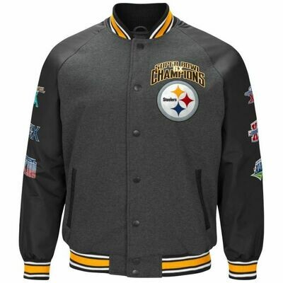 Pittsburgh Steelers Men's 6X Super Bowl Champions Embroidered Power Hitter Varsity Jacket