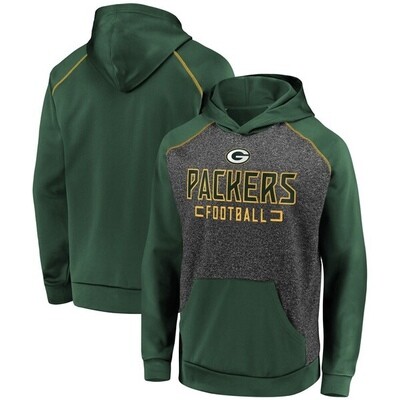 Green Bay Packers Men’s Heathered Charcoal/Green Chiller Fleece Raglan Pullover Hoodie