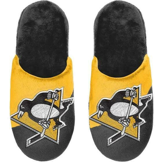 Pittsburgh Penguins Men's Slippers Color Block Big Logo