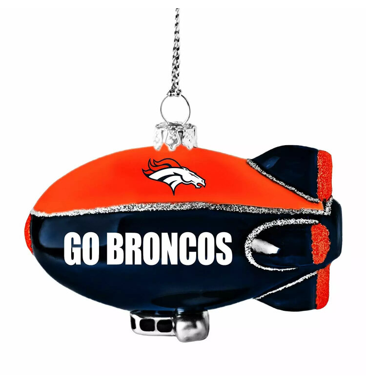 Denver Broncos Team Blimp Blown Glass Ornament