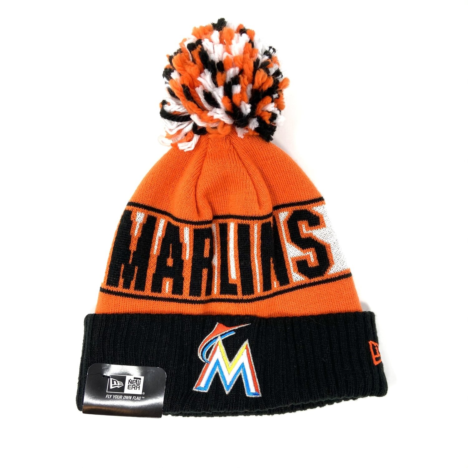 Miami Marlins Men's New Era Cuffed Pom Knit Hat