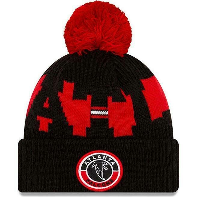 Atlanta Falcons Red/Black Men's New Era NFL Sideline Official Sport Pom Cuffed Knit Hat