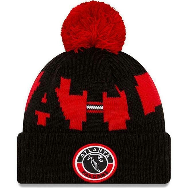 Atlanta Falcons Red/Black Men's New Era NFL Sideline Official Sport Pom Cuffed Knit Hat