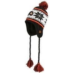 Philadelphia Flyers Men's New Era Pom Knit Striped Snowflake Tassel Hat Philadelphia Flyers Men's New Era Pom Knit Striped Snowflake Tassel Hat