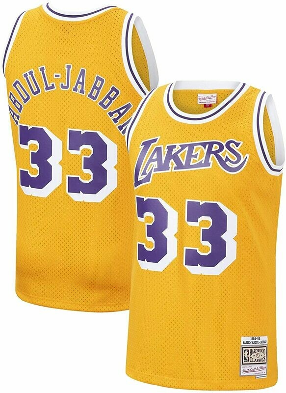 Los Angeles Lakers Kareem Abdul-Jabbar 1984-85 Men's Yellow Mitchell & Ness Swingman Jersey