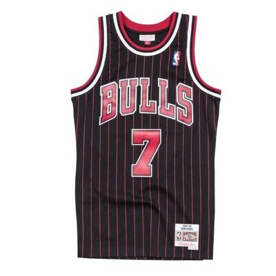 Chicago Bulls Toni Kukoc 1995-96 Black Pinstripe Mitchell & Ness Men’s Swingman Jersey